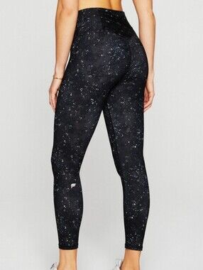 Fabletics PowerHold High-Waisted 7/8 Leggings Black Splatter Print Women's M